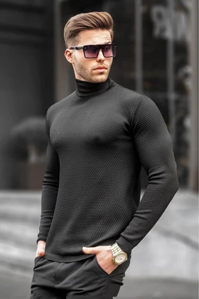 ژاکت بافتنی مردانه یقه اسکی مشکی 6306
