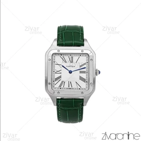 ساعت کارتیر مردانه مدل سانتوس دومونت قاب نقره ای بند چرم سبز 106176