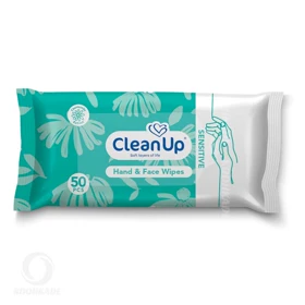 دستمال مرطوب دست و صورت CLEAN UP پوست حساس 50 عددی