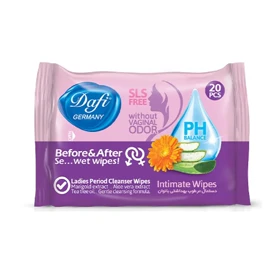 دستمال مرطوب بهداشتی دافی مدل لیدیز مناسب انواع پوست بسته 20 عددی