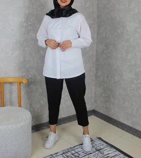 شومیز داکرون سفید پیراهنی