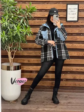 پالتو چهارخونه ترکیبی جین