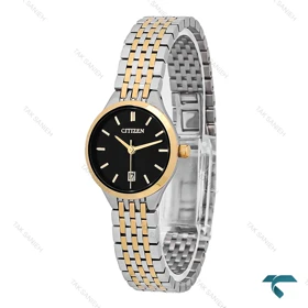 ساعت زنانه Citizen سیتیزن دورنگ طلایی صفحه مشکی Citizen-7112-L