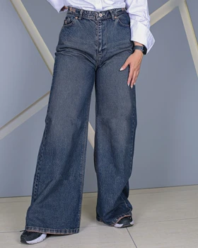 شلوار فلر بگ آبی تینت زنانه قد 110 کمر بدون کش Flare Baggy Jeans کد 70900