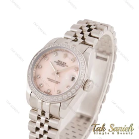 ساعت مچی رولکس زنانه استیل صفحه صورتی دورنگین Rolex-5578-L
