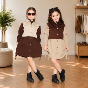 سارافون با جلیقه کتان دخترانه 1تا 7 سال