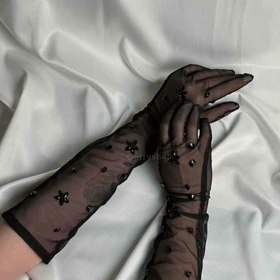 دستکش توری بلند نگین‌دار