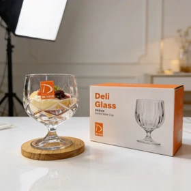 لیوان 6 عددی گرد طرحدار پایه دار لبه طلایی DELI