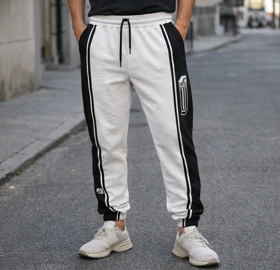 شلوار جاگر سفید دمپاگتر پارچه گلکسی پنبه* فوق‌العاده شیک و با کیفیت بالا کد 1