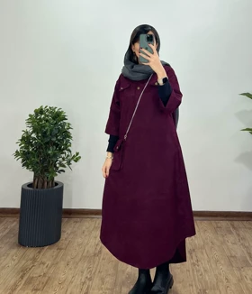 پیراهن مانتویی بلند به همراه کیف