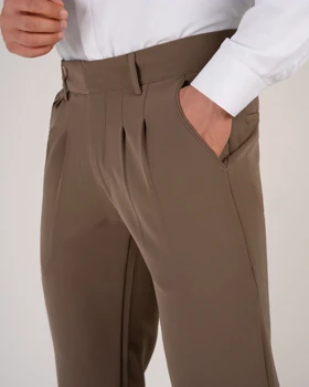 شلوار پارچه ای کمر انگلیسی پارچه مازراتی رنگ موکاصحرایی