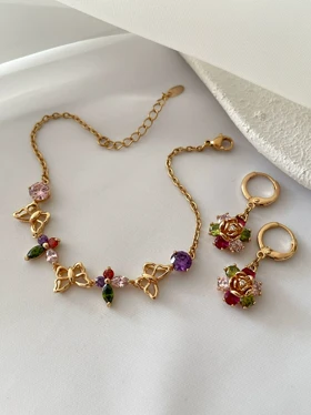 ست دستبند و گوشواره نگین رنگی ژوپینگ