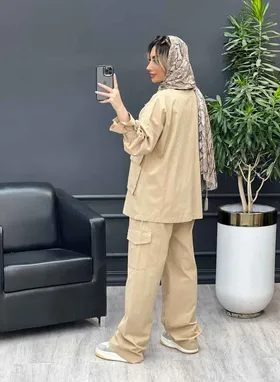 مانتو شلوار آستین بند دو جیب پاکتی