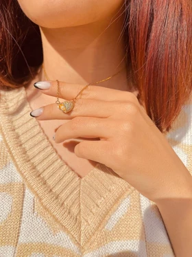 گردنبند قلب نگینی مروارید استیل