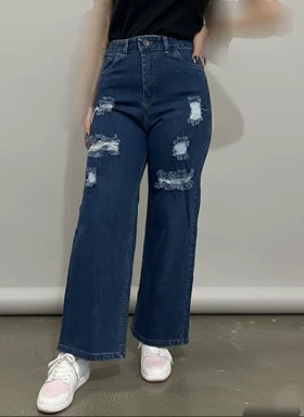 شلوار جین واید لگ زاپدار