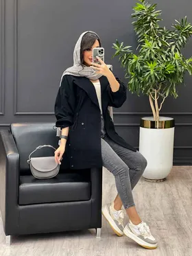 مانتو کمرگت بغل پرچ دار