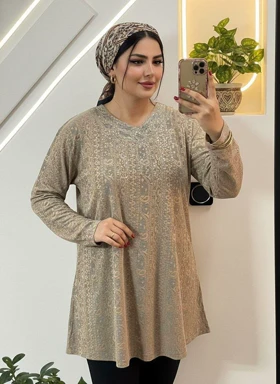 تونیک نگین‌دار مدل ژالین کد 50286 (کرم)