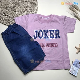 تیشرت شلوارک جین پسرانه joker بنفش