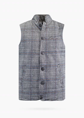 پافر پشمی چهارخانه سفید آبی