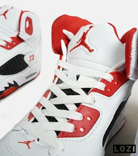 کتانی ساق‌دار زنانه و مردانه سفید مشکی قرمز Nike air jordan 5