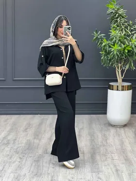 ست مانتو شلوار آستین پاگن تک جیب