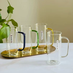 لیوان پیرکس استوانه دسته رنگی دست چهارتایی/ DELI