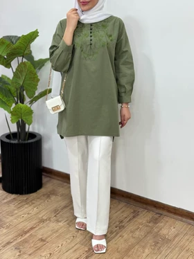 مانتو لینن گلدوزی هدیه