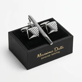 ست دکمه سردست و سنجاق کراوات طرح خطی مثلثی برند Massimo Dutti
