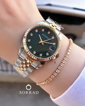ساعت هومیس زنانه / ساده بند استیل رنگ سیلور-رزگلد صفحه سبز