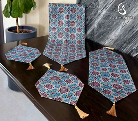 ست رومیزی شانل مخمل طرح فیروزه 4 تکه
