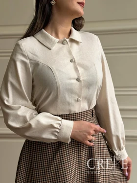 شومیز لینن یقه شکاری جلو دکمه