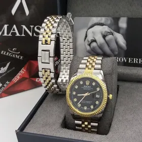 ست ساعت و دستبند مردانه رولکس دو رنگ 598740840