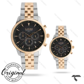 ساعت ست لکسمی 8563-1 دورنگ رزگلد صفحه مشکی Laxmi-9545-S