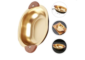 تابه استیل طلایی دسته چوبی در سه سایز