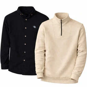 پکیج دورس مردانه نیم زیپ مدل Behbod-کرم + پیراهن مردانه مشکی VQ