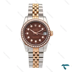ساعت رولکس زنانه دورنگ رزگلد صفحه قهوه ای دورنگین Rolex-6301-L