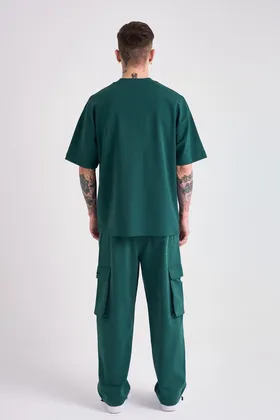 تیشرت سبز بنزینی مردانه Dama Patch Oversize M1966