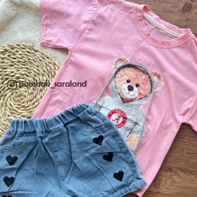 ست بلوز و شلوارک بچگانه طرح تدی سایز 120 تا 150