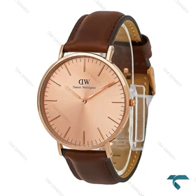 ساعت دنیل ولینگتون بند چرم قهوه ای مردانه صفحه رزگلد DW-8034-G