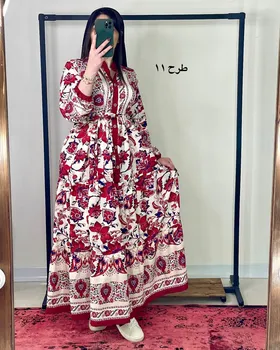 پیراهن بلند طرح‌دار، جلو دکمه دار