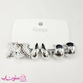 پک گوشواره پینترستی نقره ای رنگ مدل مربع (سه جفت) کد 140