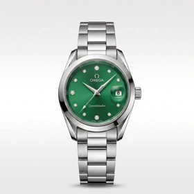 ساعت مچی زنانه امگا SPEEDMASTER مدل OMEGA-9693 بند استیل نقره‌ای صفحه سبز یشمی