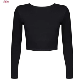 کراپ تاپ آستین بلند زنانه مشکی 4423-437