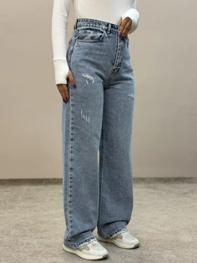 شلوار نیم بگ جین آبی روشن آمسو