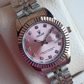 ساعت مچی زنانه رولکس مدل دیت جاست صورتی فول استیل درجه یک