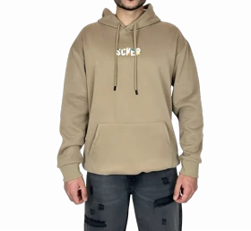 هودی خاکی اورسایز گرافیکی SCKER - طرح چاپ پشت - مناسب استایل یونیسکس