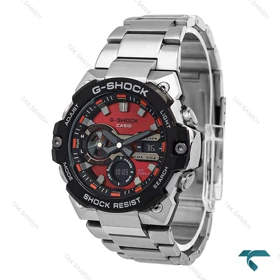 ساعت کاسیو جیشاک GST-B400 مردانه نقره ای صفحه قرمز Casio-6666-G