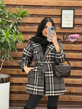 پالتو چهارخونه کمردار