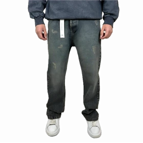 شلوار جین نیم بگ زاپدار مردانه دودی آبی روشن