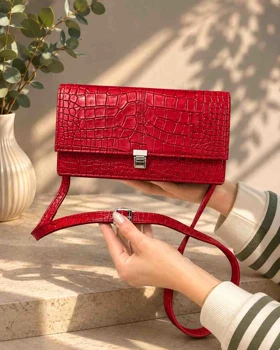 کیف چرم زنانه قرمز سنگی چرم اصل گاوی
